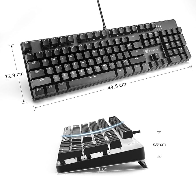 Merdia Mechanical Keyboard Gaming Keyboard | Red Switch, White Backlit Keyboard | 104 Keys US Layout | Wired Gaming Keyboard | Hot Swappable Mechanical Keyboard | PC Gaming Keyboards (Black)