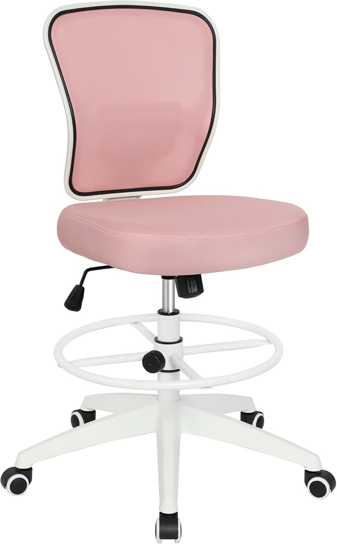 Drafting Chair Adjustable Height Tall Office Chairs Standing Desk Chair Rolling Stool Chair Armless Office Drafting Chair Pink