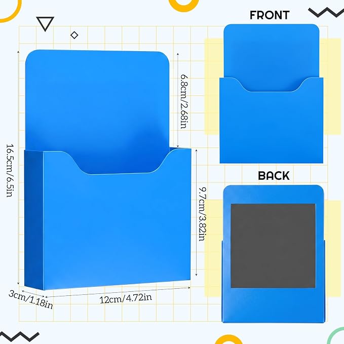 Gilprop 8 Pack Magnetic File Holder, 5"x7"x1.2" Magnetic Wall File Folders for Whiteboard, Hanging Classroom Organizer Storage, Refrigerator Magazine Holder for Mail Letters Paper Desk Office