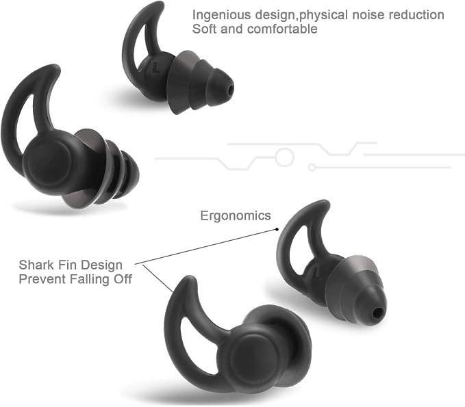3 Pairs Ear Plugs for Sleeping Noise Reduction Silicone Sleep Earplugs Reusable Hearing Protection Sound Blocking Earplugs for Sleep Snoring Swimming Musician Construction (Black, Grey and Red)