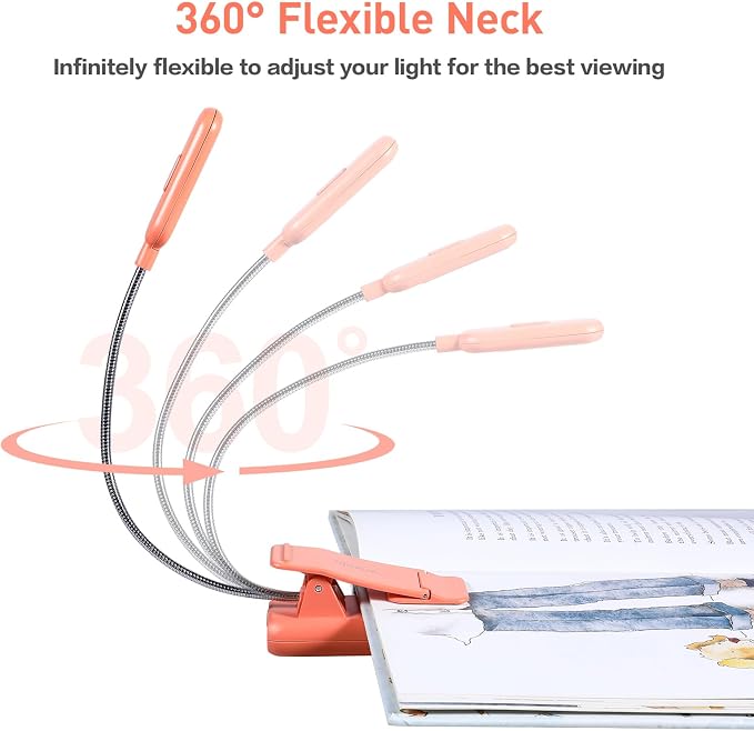 VAVOFO Rechargeable Book Light for Reading in Bed Kids, 7 LED Reading Light with 9-Level Warm Cool White Daylight, Eye Care Lamp with Power Indicator for Bookworms (Orange)
