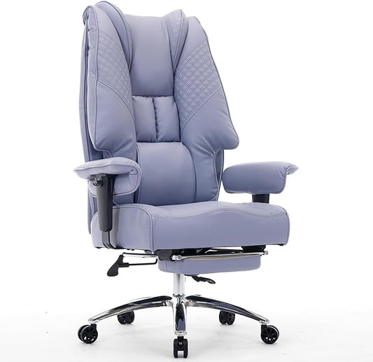 Big and Tall Office Chair 400lbs Wide Seat, Leather High Back Executive Office Chair with Foot Rest, Ergonomic Chairs Lumbar Support for Lower Back Pain Relief (Light Purple)