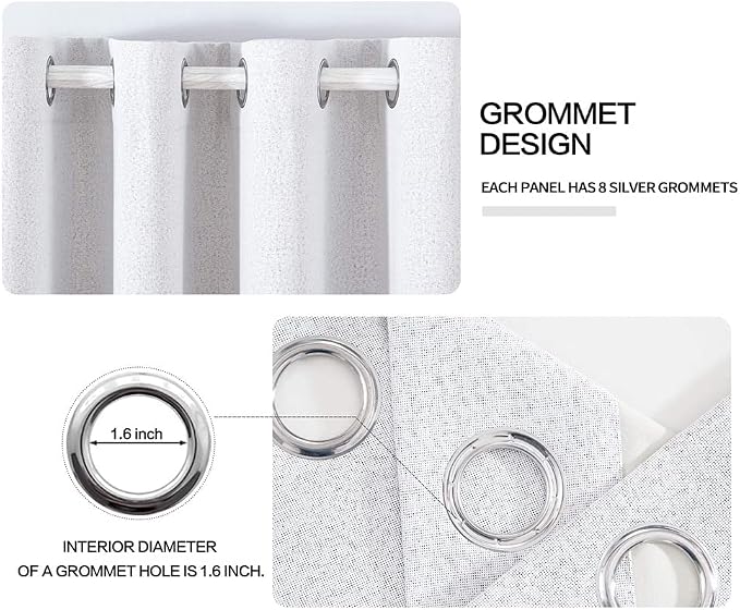 MIULEE Linen Texture Full Blackout Curtain for Living Room Darkening,Thermal Insulated Grommet Curtain for Bedroom,Room Darkening Curtains for Kitchen,52x54 Inch Length 2 Panels Grayish White
