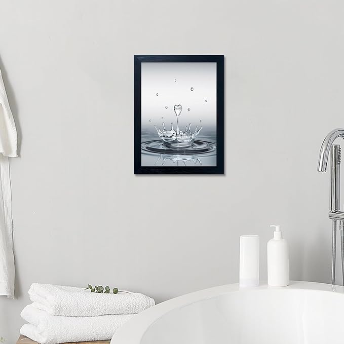 Bathroom Decor Wall Art Heart Water Drop Splash Modern Canvas Pictures Print Black Framed Bathroom Painting for Wall
