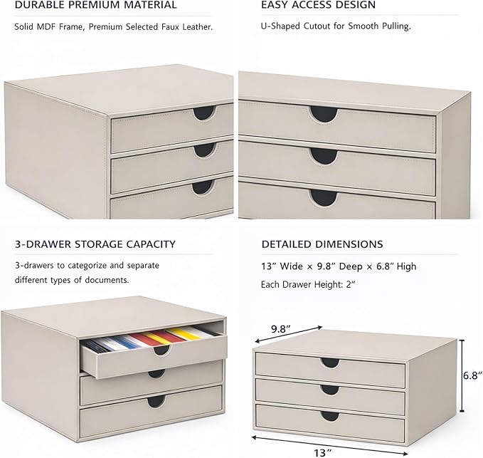 UnionBasic Document Organizer, 3-Drawer File Cabinet Document Storage Box, Office Desktop Filing Organizer, Feather Gray | Document Storage Box, Office Desktop Filing Organizer