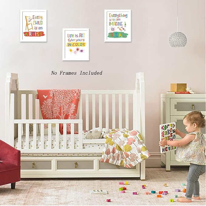 CHDITB Unframed Colorful Art Print Inspirational Quotes&Saying Painting Watercolor Words Wall Art,Set of 4（8’’x10’’） Canvas Ink Splatter Palette Picture for Study Kids Room Classroom Decor