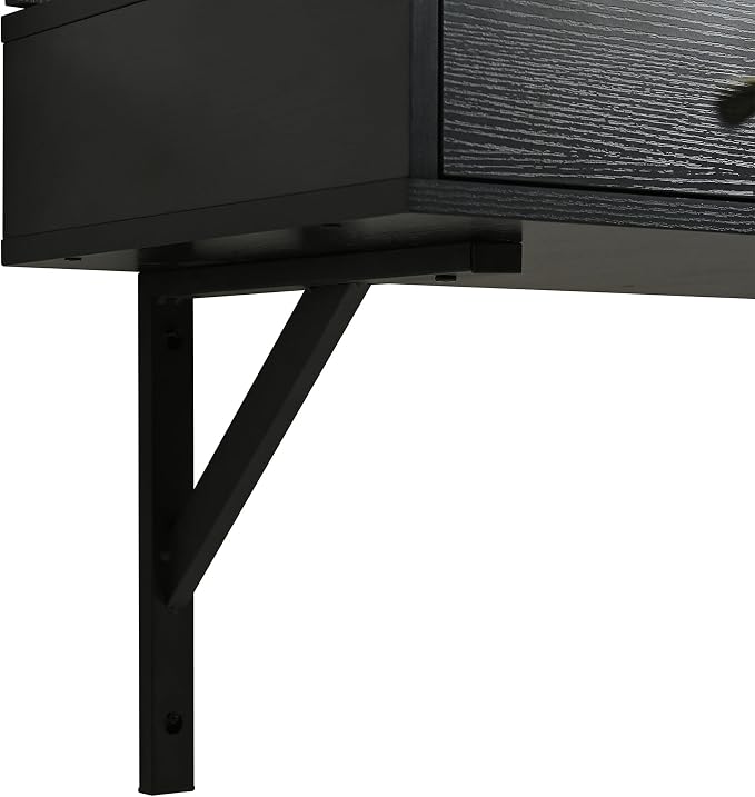 Merax Black Floating Vanity Desk Vanity Mirror with Lights, 3 Color Adjustable, 2 Storage Drawers & Charging Station, Wall-Mounted Makeup Vanity Shelf for Bedroom Hairdressers, 31" D x 54" H