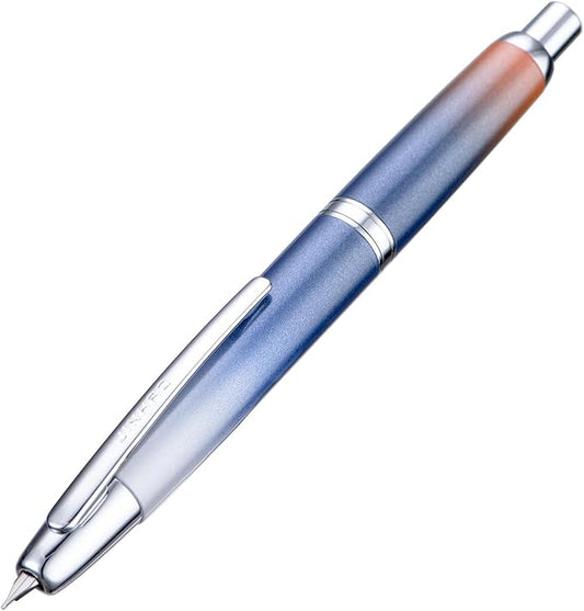 Jinhao 10 Press Fountain Pen with Box, Gradient Dark Blue Retractable Fine Nib with Ink Converter Set (Silver Clip)