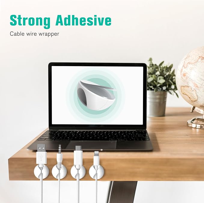 12 Pack Cable Clips, Adhesive Cord Organizer Holder for Desk White | Removable, Strong Adhesion, Leave No Trace, Cable Management for Car Cubicle Nightstand, Home Office Essentials