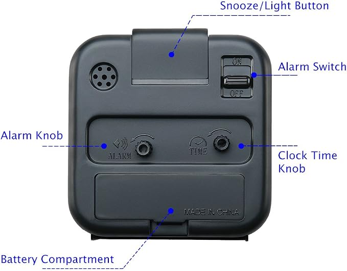 Peakeep Small Battery Operated Analog Travel Alarm Clock Silent | No Ticking, Lighted on Demand and Snooze, Beep Sounds, Gentle Wake, Ascending Alarm, Easy Set (Black)