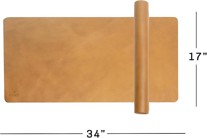 Premium Leather Desk Mat, Full Grain Leather Desk Pad Protector & Desk Blotter, Waterproof Non-Slip Writing Surface for Keyboard, Mouse & Laptop, Desk Pad for Home & Office (Tan, Medium)