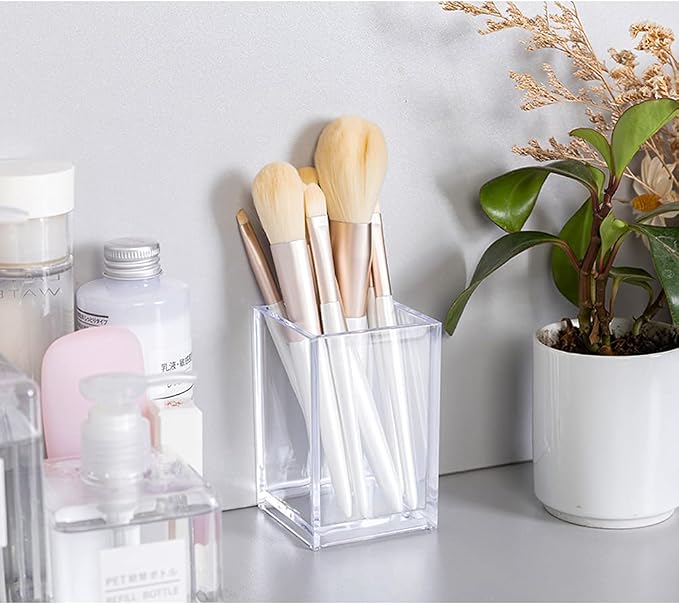 HSYMQ 2 Pack Clear Acrylic Pencil Pen Holder Cup, Makeup Brush Holder Acrylic Desk Accessories
