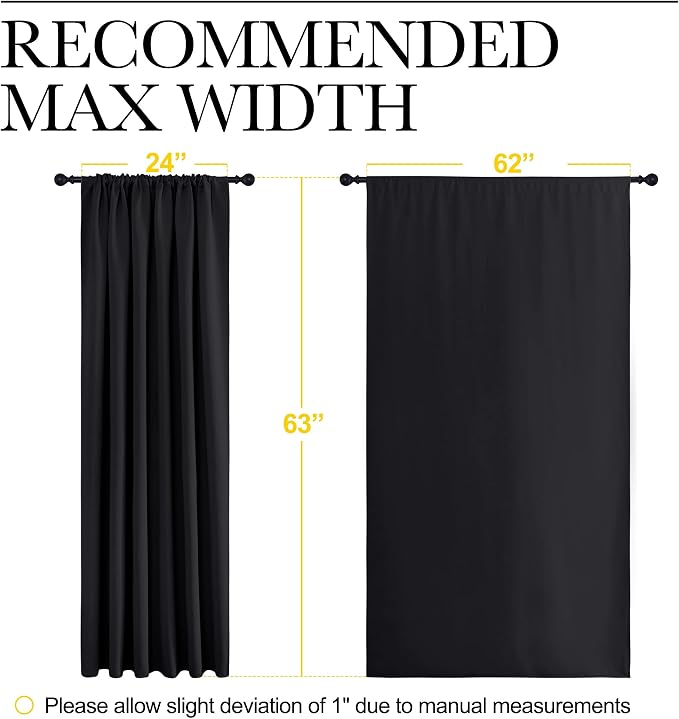NICETOWN Halloween Black Blackout Curtain Blinds - Solid Thermal Insulated Window Treatment Blackout Drapes for Bedroom (2 Panels, 62 inches Wide by 63 inches Long)