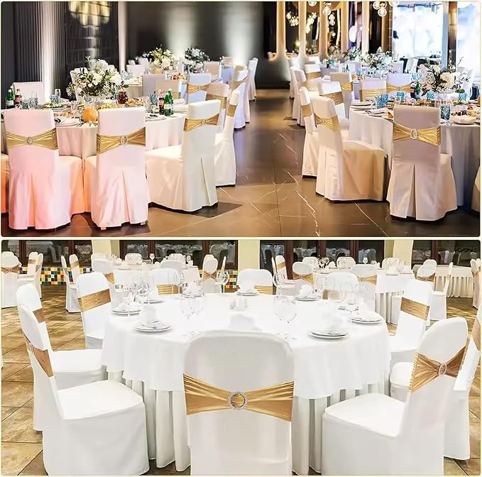 Tvoip 10PCS Chair Cover Stretch Band with Buckle Slider Sashes Bow Wedding Banquet Chair Decoration (Metallic Gold)