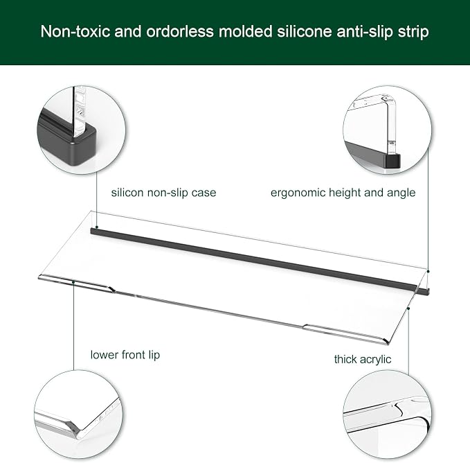 Computer Keyboard Stand Holder - Ergonomic Acrylic Keyboard Stand for Desktop Comfortable Keyboard Tray Riser with Silicone Anti-Slip Strip for Home School Office Desk Accessory, Clear