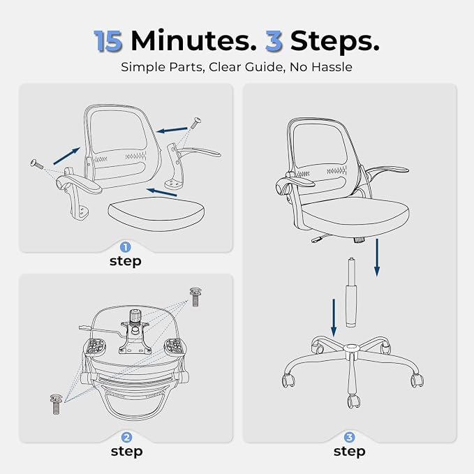 Ergonomic Mesh Office Chair for Home Office, Flip-Up Arms, Breathable Mesh Back & Thick Seat Cushion, Swivel Rolling Computer Desk Chair, BIFMA Certified, Supports 300 lbs (Black Frame/Black Seat)