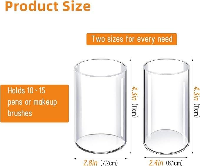 4-Pack Acrylic Pen Holder, Clear Desk Organizer | Clear Pen Cup, Versatile Storage For Office Vanity, Sturdy Cylinder Shape