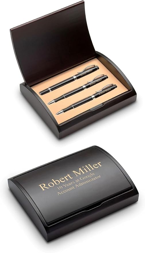 Executive Gift Shoppe | Laser Engraved Three Piece Black & Silver Pen & Pencil Gift Set