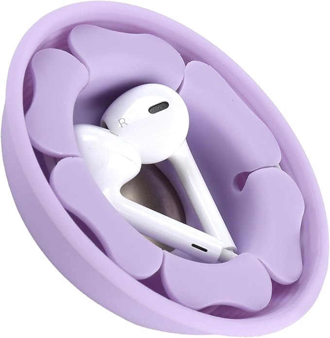 MAIRUI Wired Earbud Case Earphone Headphone Cord Organizer Earbuds Wrap Soft Silicone Magnetic Holder Storage Tangle Free Cable Winder(Lavender)