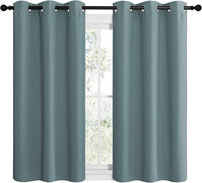 NICETOWN Modern Blackout Curtains Noise Reducing, Thermal Insulated and Privacy Room Darkening Drape Panels for Boy's Guest Room Door Small Short Window (Greyish Blue, 2 Panels, W42 x L48 -Inch)