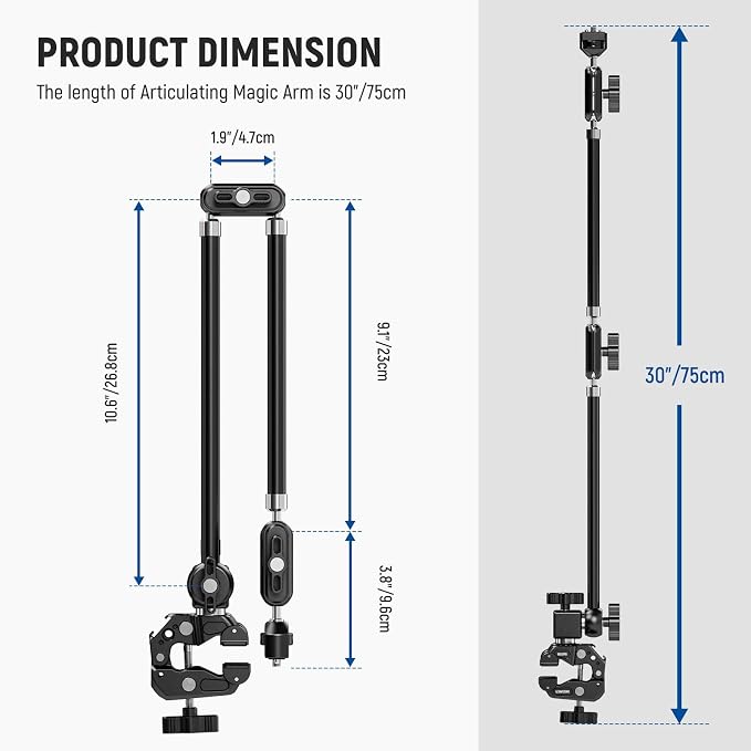 NEEWER 30" Articulating Magic Arm with Desk Super Clamp/Action Cam Mount/Phone Holder, Overhead Camera Mic Boom Stand, Compatible with GoPro iPhone DSLR Webcam Microphone Video Recording, UA056