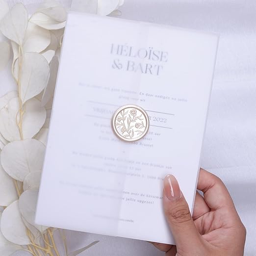 UNIQOOO Wax Seal Stickers - 3D Floral Wedding Invitation Envelope Seal Sticker, 50 Pcs Flower Self- Adhesive Champagne Stickers, Perfect for Invitation, Christmas, Gift Wrapping