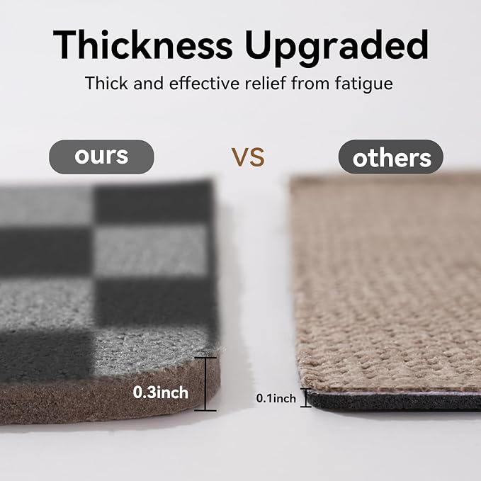 YDKGL Kitchen Mats for Floor, Super Absorbent Kitchen Rugs Non Slip Washable, Linen-Look Woven Cushion Runner Rug, Kitchen Sink Mat Standing Mat, Black Gray Checkered 17"x30"