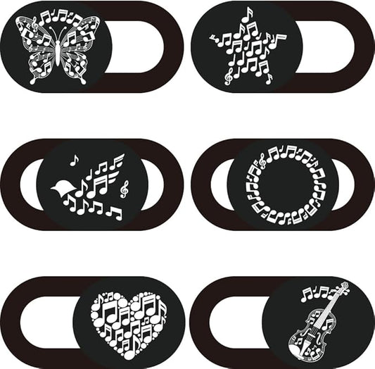6Pcs 6 Styles Laptop Camera Cover Music Notes Privacy Guard Accessories, 0.04 Inch Ultra Thin Webcam Cover Protector Blocker for Desktop Computer Tablet Notebook Mini PC Home Office Use