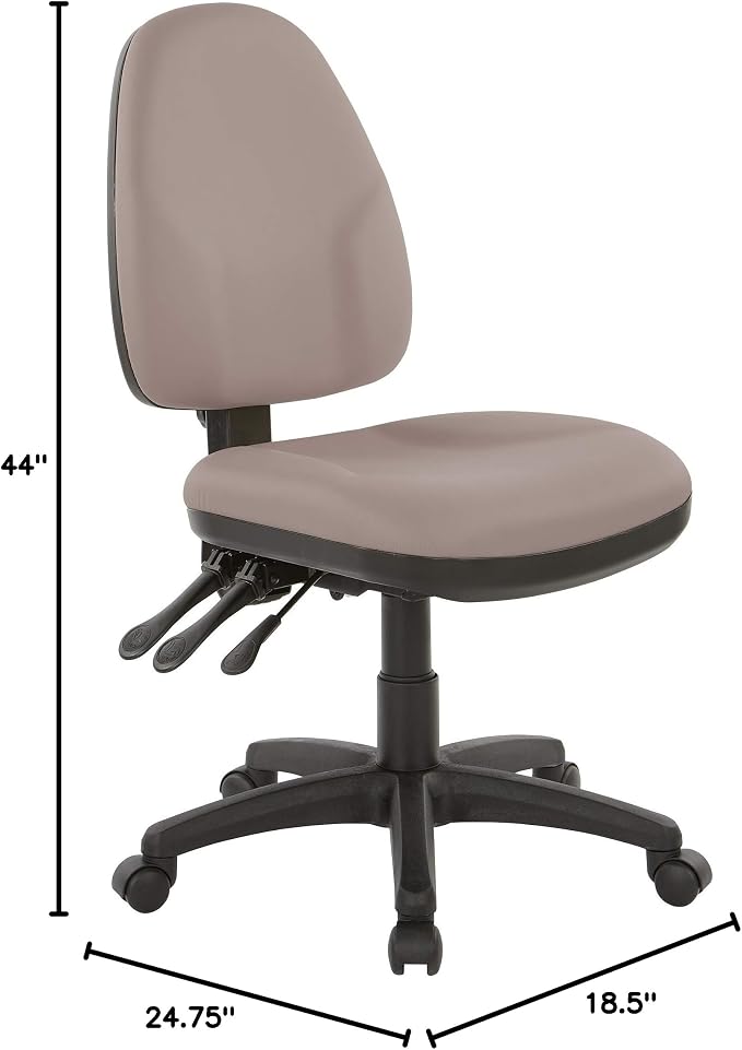 Office Star Ergonomic Dual Function Office Task Chair with Adjustable Padded Back and Built-in Lumbar Support, Armless, Dillon Stratus Fabric