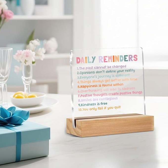 Inspirational Motivational Gifts Employee Appreciation Gift Little Reminder | You are Enough Clear Desk Decorative Sign Acrylic Sign With Wooden Stand for Office Table Shelf Decor Desk Accessories