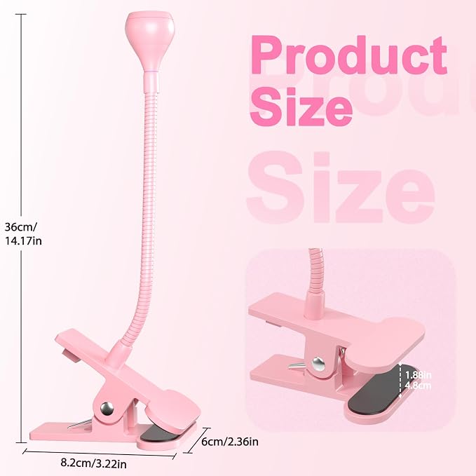 UV Nail Lamp - UV Light for Gel Nails, Flash Cure Lamp, LED Gooseneck Flash Cure Lamp for Nails, Manicure Dryer Black Light with Clamp, 365+395nm Wavelength 5V 3W 4 Levels Dimming Pink
