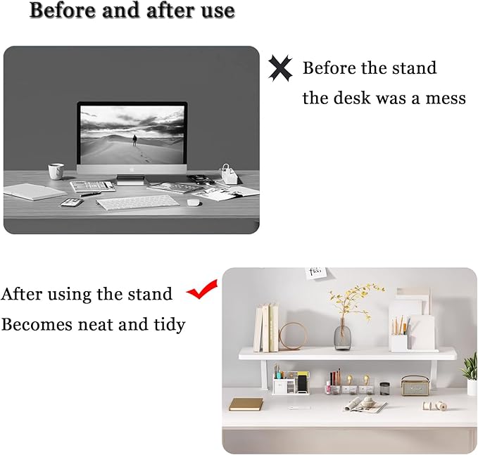 24x7.8 in Clamp on Desk Shelf, Adjustable Floating Desks Shelf Space Saving Desktop Extender Storage Organizer for Office, Dorm, Home Desk Organization, White