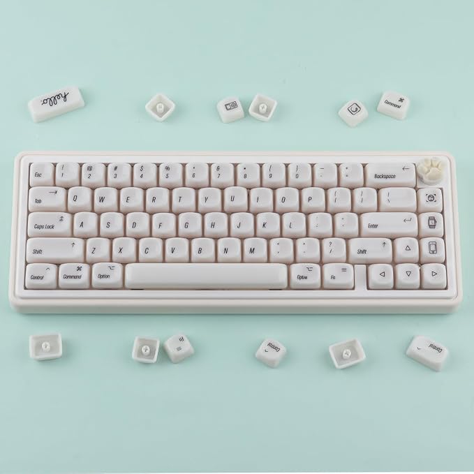 Tsungup MOA Keycaps,136 Keys Cute Ceramic Textured Custom Keycaps 60 75 Percent, Minimalist White Mac Keycap Set Key Caps Keyboard for Cherry Gateron MX Swithes Mechanical Keyboards(Translucent White)