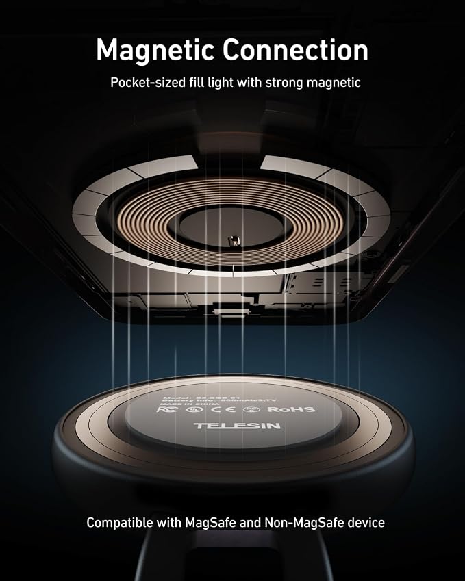 TELESIN C03 Magnetic Phone Selfie Light Compatible with iPhone Magsafe, CRI97 360° LED Selfie Ring Fill Light with Mirror for Selfies/Photography/TikTok/Zoom Calls/Video Conference (White)