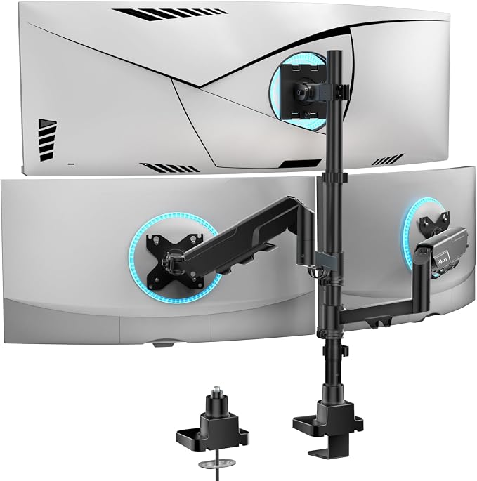 WALI Triple Monitor Mount - Extra Tall 3 Monitor Desk Mount for 17-49 Inch Ultrawide Screens, Up to 44 lbs, Fully Adjustable Heavy Duty Monitor Arm, VESA 75/100 mm (GSDM003-P), Black