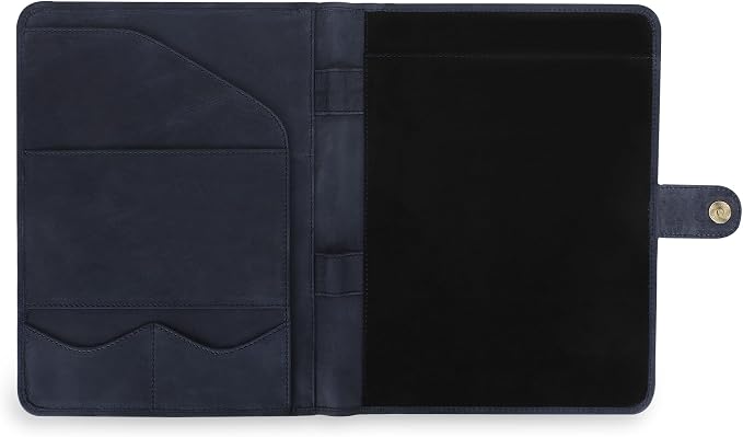 Leather Padfolio Legal Pad Portfolio Organizer | Handmade Executive Notebook Binder | Heavy Duty Full Grain Cow Hide Resume Interview Folio for Men Women, Rustic NoteBook Folder (Blue)