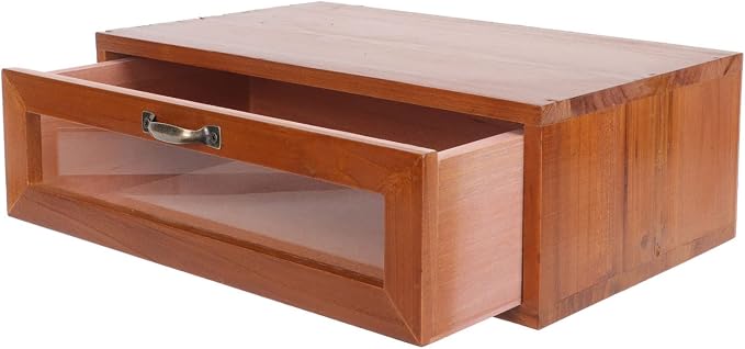 Retro Wooden Monitor Riser with Drawer 11.81X7.28X3.93 Inch Desktop Storage Box Organizer for Office Makeup and Computer Accessories