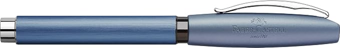 Faber-Castell Essentio Aluminum Blue Fountain Pen - Broad Nib with Black Ink - Fine Writing Instruments