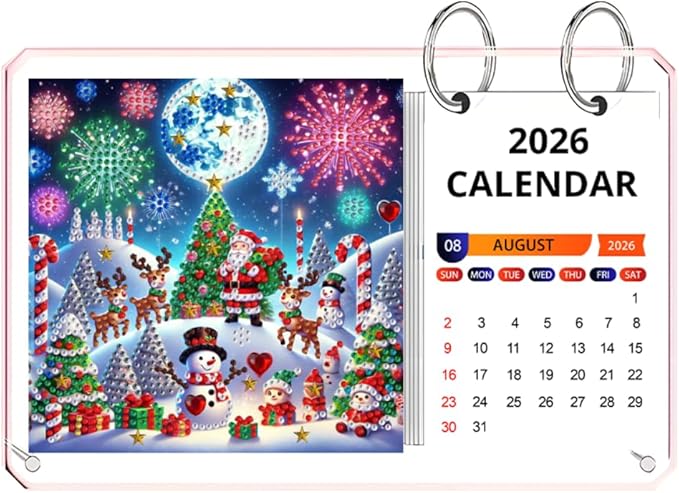 2026 Standing Desk Calendar DIY Diamond Art Painting Monthly Flip Desktop Calendar Mosaic Kits Acrylic Tabletop Calendars Diamond Art Craft Supplies Planner for Office Home Decor-Christmas