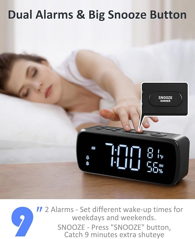 G Keni Digital Alarm Clock with FM Radio for Bedroom | 2 Alarms with Large LED Display,Snooze,USB Charger,Preset, Dimmer,Sleep Timer,Temperature,Relative Humidit,Adjustable Volume