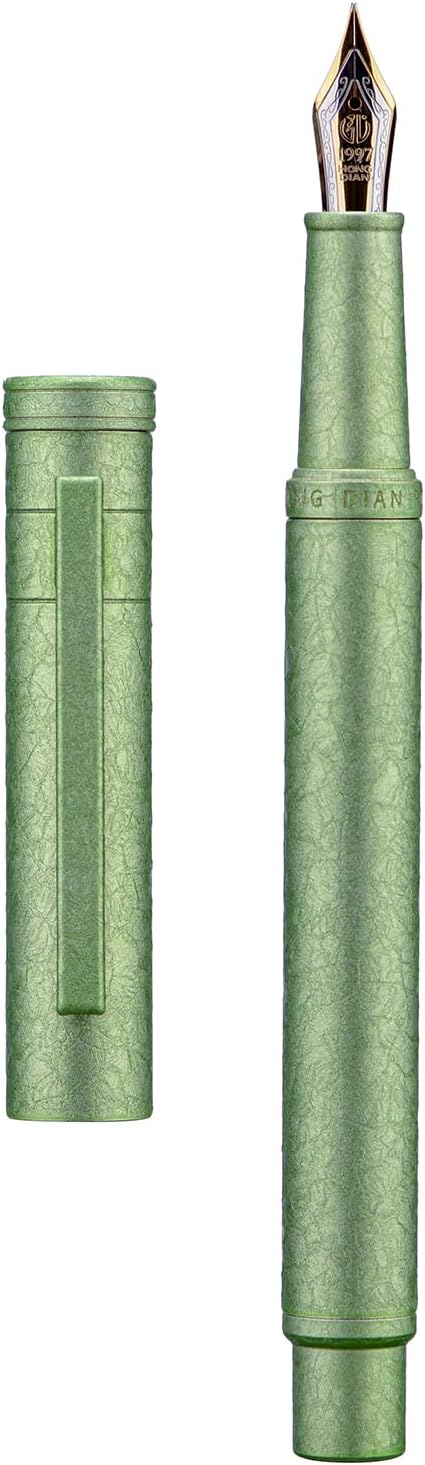 Hongdian 1851 Forest Fountain Pen Applegreen Ice Flowers, Medium Nib Classic Design with Converter and Metal Pen Case