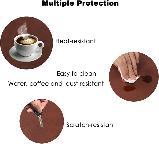 Soft Anti-Curl Faux PU Desk Mat 23.6"x13.8", Waterproof Heat Safe Non-Slip Vintage Desk Pad, Stitched Edge Wipeable Tear Resistant Desktop Protector for Work from Home Office (Brown)