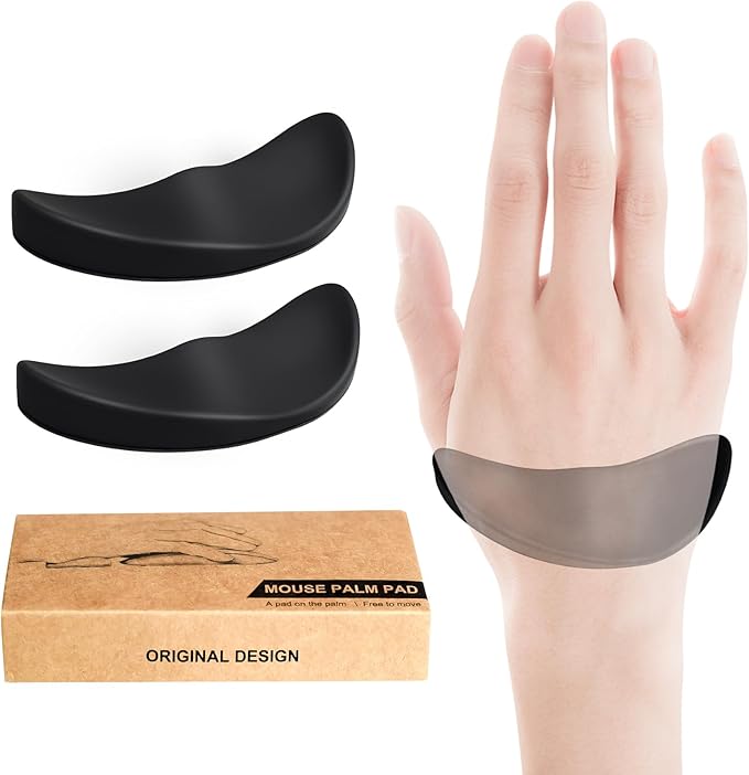 JIKIOU Right-Handed Truly Ergonomic Wrist Rest for Mouse 2 Pack, Carpal Tunnel Support, Pain Relief, Anti-Fatigue, Easy Glide, Office Computer Laptop Gaming Black