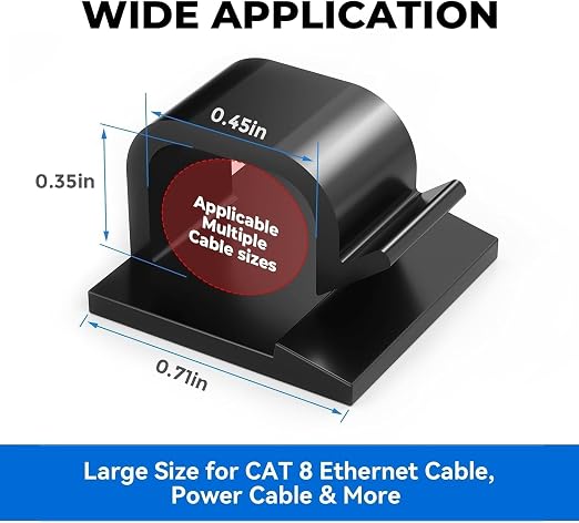 Cable Clips 100pcs with Strong Adhesive Tapes,Wire Holder Organizer Cord Management for Car Office and Home Black