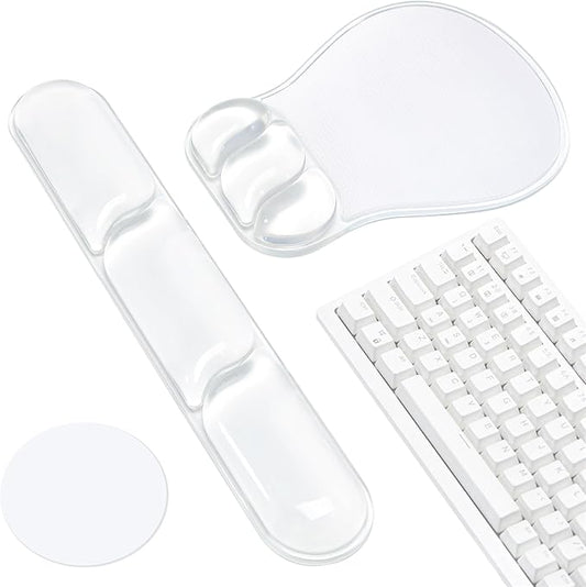 Ospelelf Mouse Pad with Wrist Rest Set Gel Ergonomic Keyboard Wrist Support Anti-Slip Rubber Bottom Office Women Desk Accessories for Computer, Laptop and Gaming, Clear