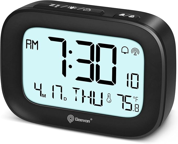 Geevon Travel Alarm Clock Battery Operated with Temp & 10s Backlight | 3 Inch LCD Display Clock, Portable with Snooze, Perfect for Home Office Kitchen Bedroom Outdoor, Nice Gift for Any Occasion