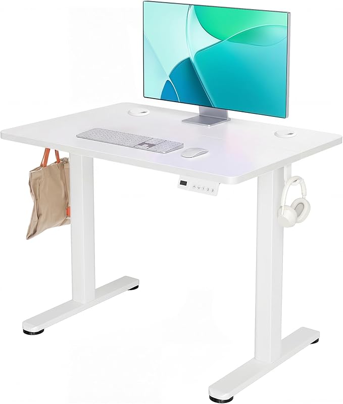 YDN Electric Standing Desk Adjustable Height, 32 x 19 Inches Stand up Desk with Cable Management, Home Office Desks with Splice Board & White Frame, White Top