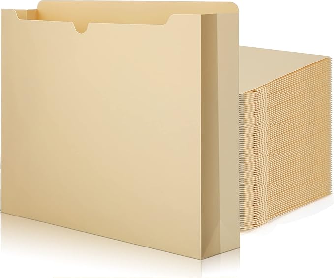 Zhehao 100 Pcs File Jackets Reinforced Straight Cut Tab Pocket Folders 2 Inch Expandable File Folder Expanding Paper Organizer with Tabs Expansion Pocket, Letter Size(Beige Color,Classic Style)