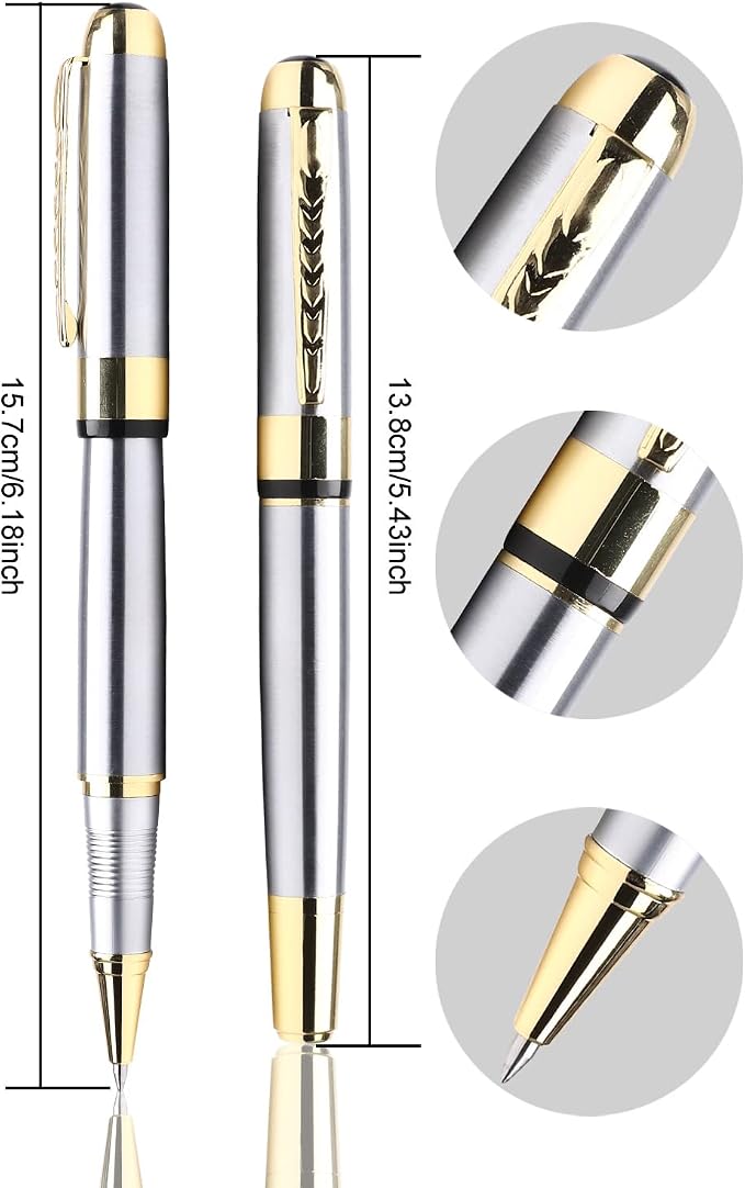 YIVONKA Ballpoint Pen Luxury Ballpoint Line Black Refill width 0.5mm Gift Set for Men & Women Professional Executive,Office,Nice BallPens Classy Gift Box (Silver)