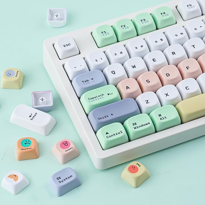 Tsungup MOA Keycaps,Clean & Minimal 130 Keys Magic Bean Custom Keycaps,PBT Cute Dye Sub Key Caps Keyboard Keycap Set for MX Switches Mechanical